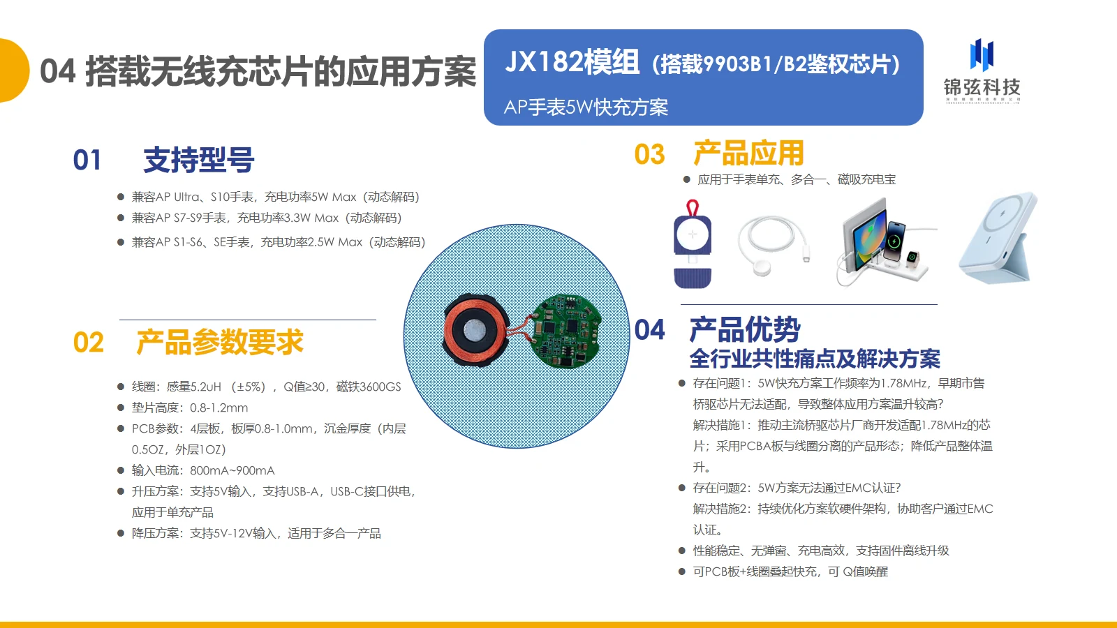 JX182 AP Watch 5W Fast Charging Solution specification sheet
